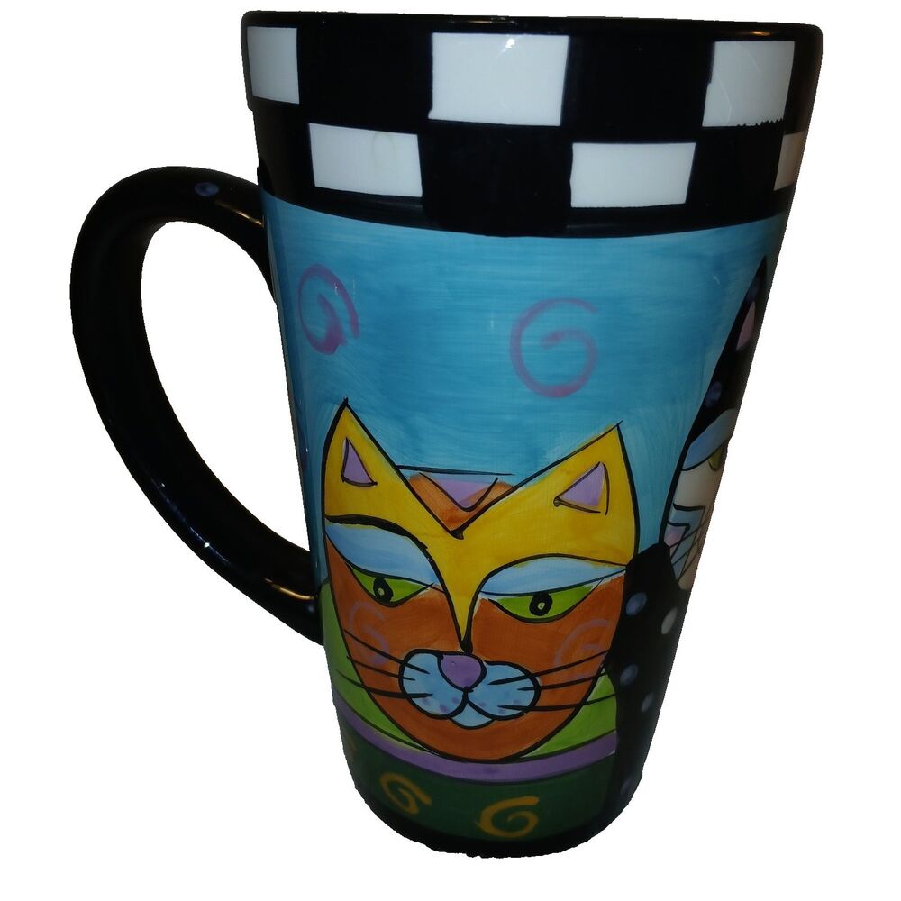Milson + Louis Handpainted Cat Tall 6" Coffee Mug Vintage Bright Colors
